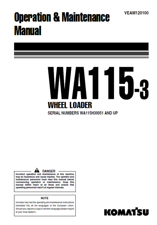 Manual de Operación y Mantenimiento Cargador WA115-3 - WA115H30051