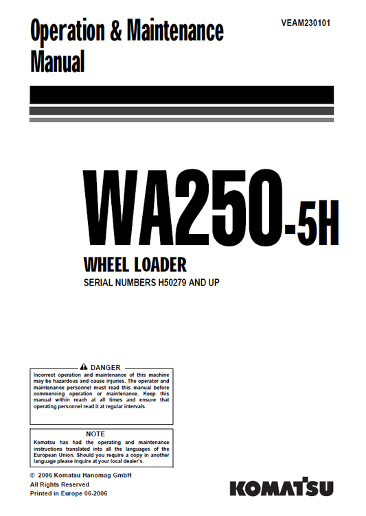 Manual de Operación y Mantenimiento Cargador WA250-5H - H50279