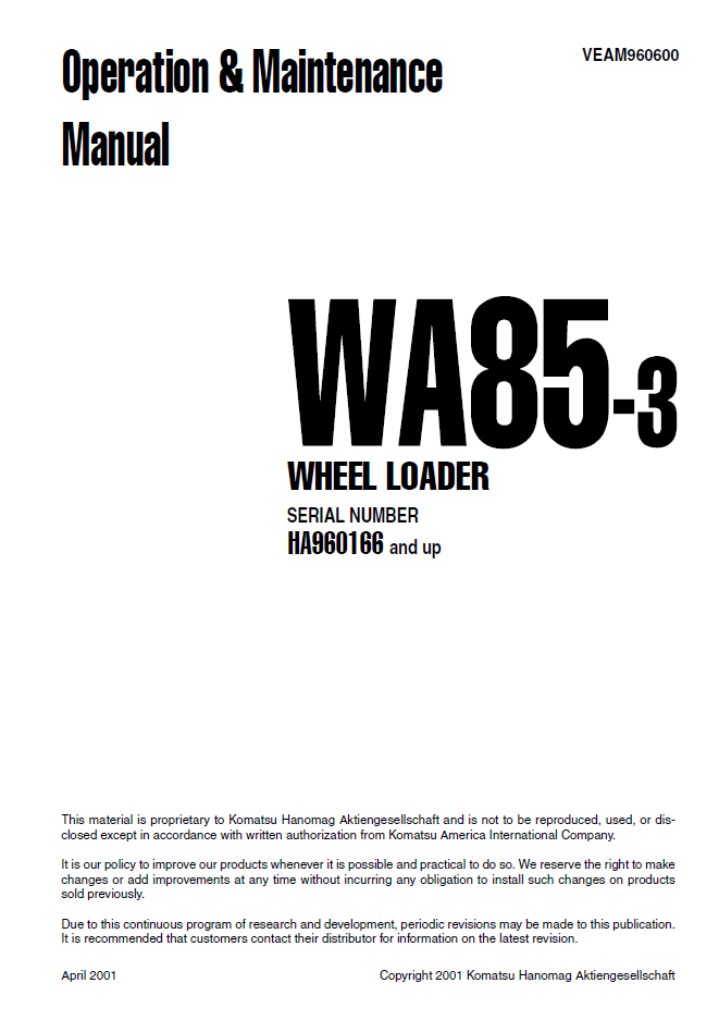 Manual de Operación y Mantenimiento Cargador WA85-3 - HA960166