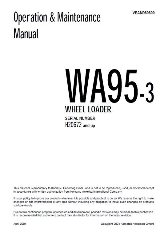 Manual de Operación y Mantenimiento Cargador Komatsu WA95-3 - 20672