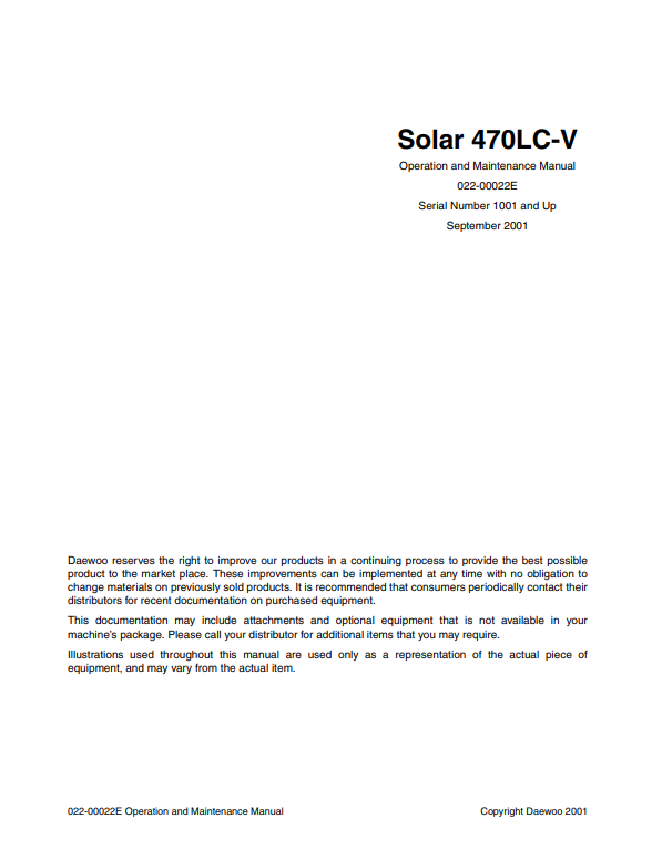 Manual de Operación y Mantenimiento Excavadora Daewoo Solar 470LC-V