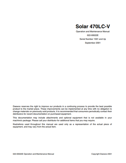 Manual de Operación y Mantenimiento Excavadora Daewoo Solar 470LC-V