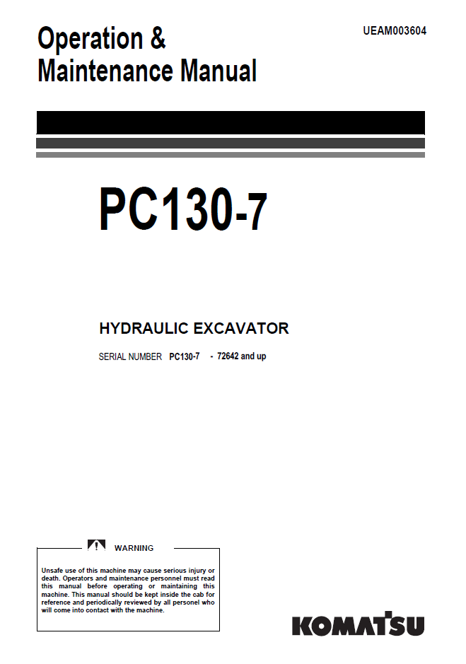 Manual de Operación y Mantenimiento Excavadora Hidraúlica Komatsu PC130-7 - 72642