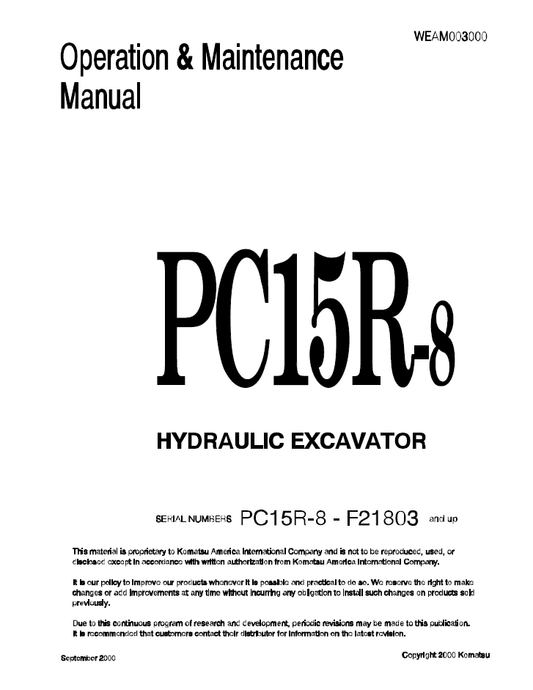 Manual de Operación y Mantenimiento Excavadora Hidraúlica Komatsu PC15R-8 - F21803