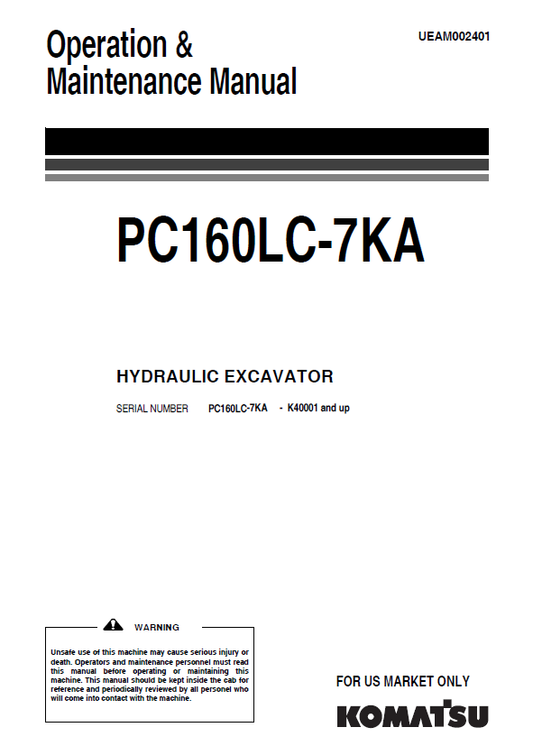 Manual de Operación y Mantenimiento Excavadora Hidraúlica Komatsu PC160LC-7KA - K40001