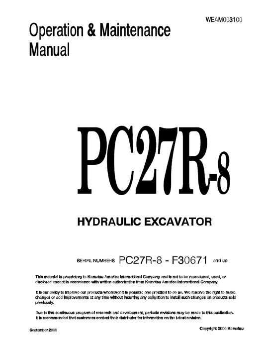 Manual de Operación y Mantenimiento Excavadora Hidraúlica Komatsu PC27R-8 - F30671