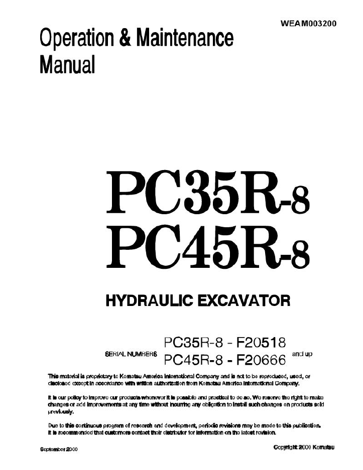 Manual de Operación y Mantenimiento Excavadora Hidraúlica Komatsu PC35R-8 - F20518, PC45R-8 - F20666
