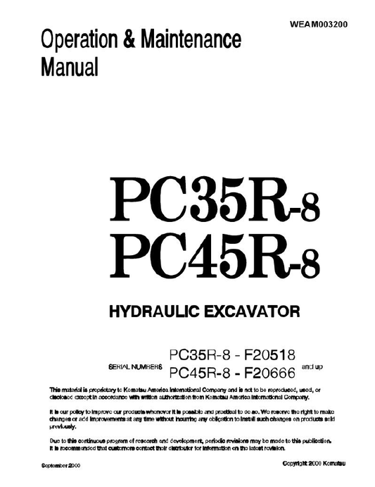 Manual de Operación y Mantenimiento Excavadora Hidraúlica Komatsu PC35R-8 - F20518, PC45R-8 - F20666