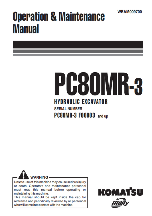 Manual de Operación y Mantenimiento Excavadora Hidraúlica Komatsu PC80MR-3 - F00003