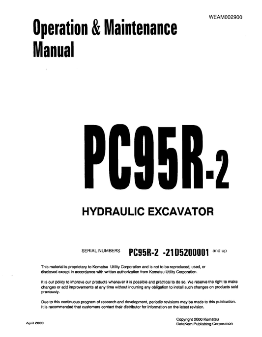 Manual de Operación y Mantenimiento Excavadora Hidraúlica Komatsu PC95R-2 - 21D5200001