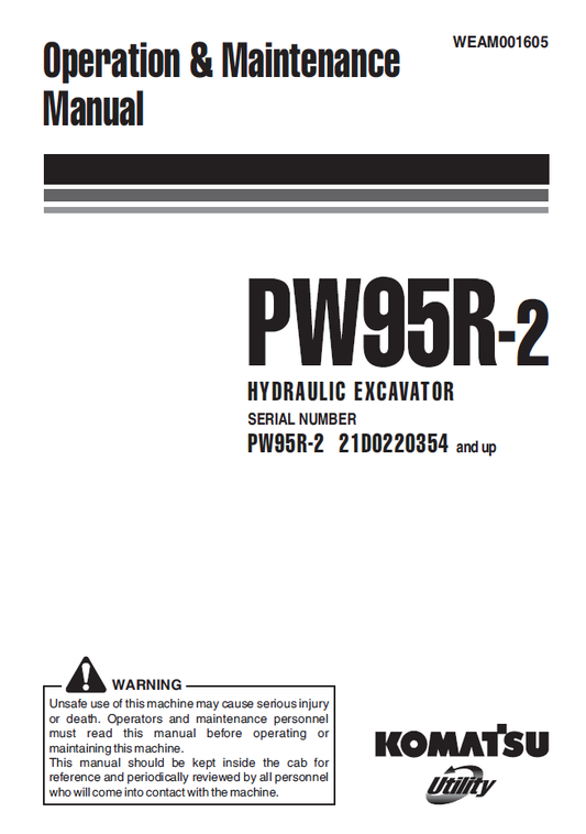 Manual de Operación y Mantenimiento Excavadora Hidraúlica Komatsu PW95R-2 - 21D0220354