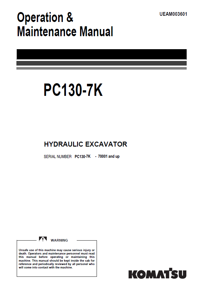 Manual de Operación y Mantenimiento Excavadora Hidraúlica Komatsu PC130-7K - 70001
