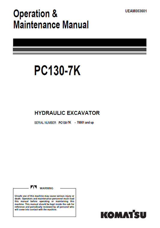Manual de Operación y Mantenimiento Excavadora Hidraúlica Komatsu PC130-7K - 70001