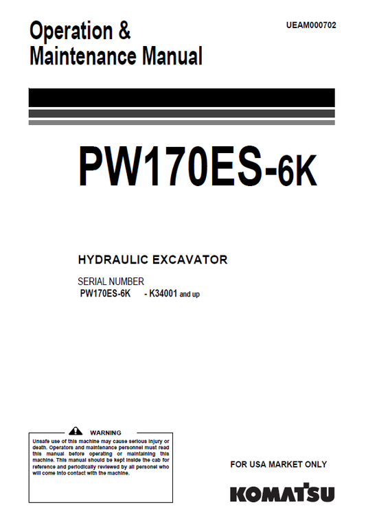Manual de Operación y Mantenimiento Excavadora Hidraúlica Komatsu PW170ES-6K - K34001