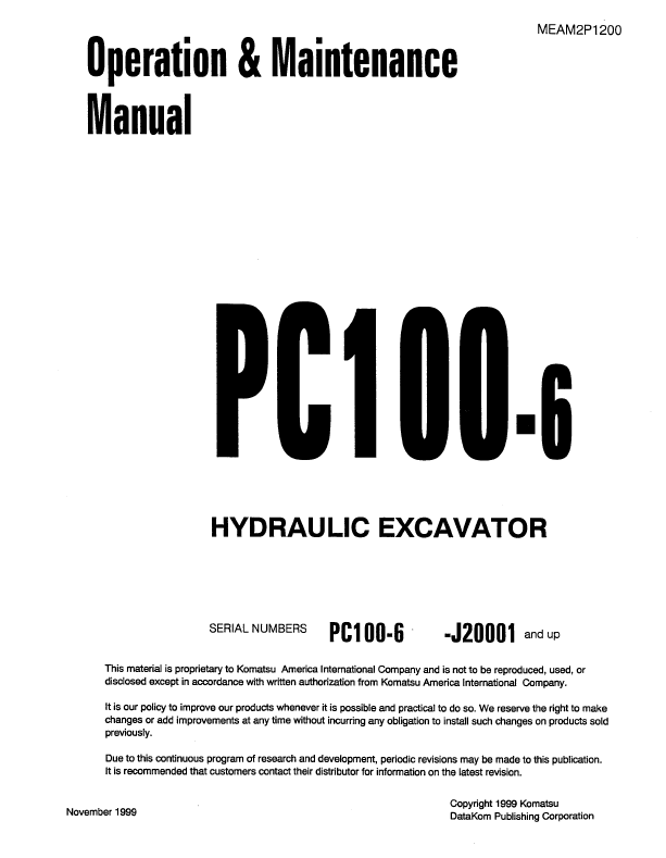 Manual de Operación y Mantenimiento Excavadora Komatsu PC100-6