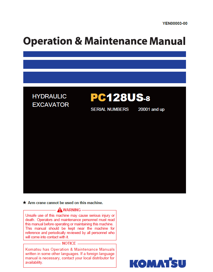 MANUAL DE OPERACIÓN Y MANTENIMIENTO EXCAVADORA HIDRAÚLICA KOMATSU PC128US-8