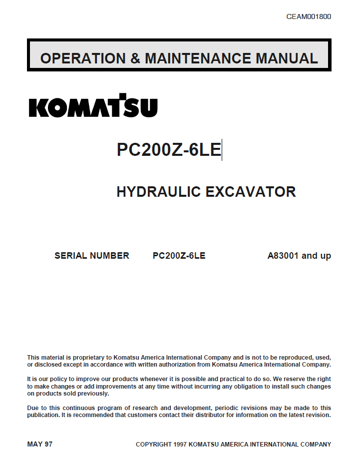 Manual de Operación y Mantenimiento Excavadora Komatsu PC200Z-6LE