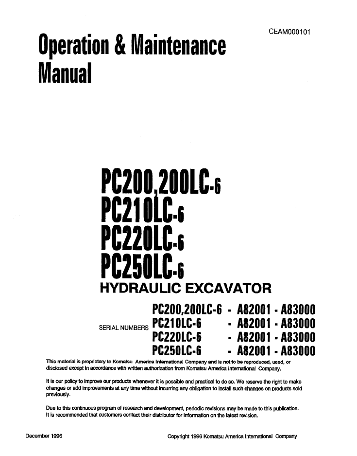 Manual de Operación y Mantenimiento Excavadora Komatsu PC200, PC200LC-6, PC210LC-6, PC220LC-6, PC250LC-6