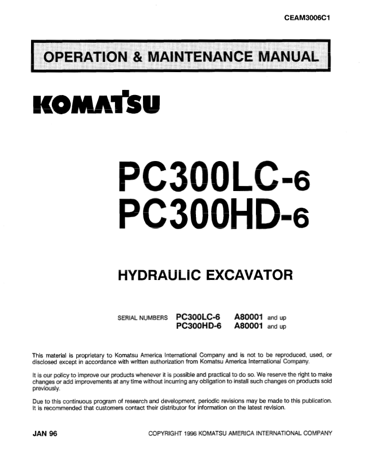 Manual de Operación y Mantenimiento Excavadora Komatsu PC300LC-6, PC300HD-6