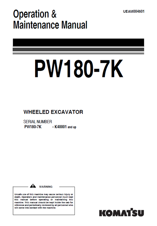 Manual de Operación y Mantenimiento Excavadora Sobre Ruedas Komatsu PW180-7K - K40001