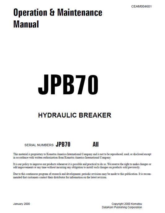 Manual de Operación y Mantenimiento Martillo Hidraulico Komatsu JPB70