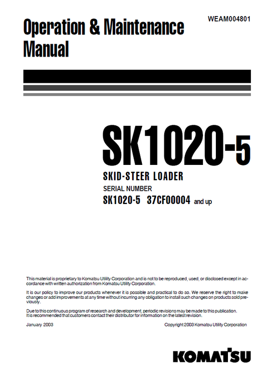 Manual de Operación y Mantenimiento Minicargador Komatsu SK1020-5 - 37CF00004