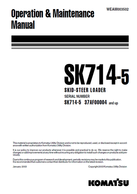 Manual de Operación y Mantenimiento Minicargador Komatsu SK714-5 - 37AF00004