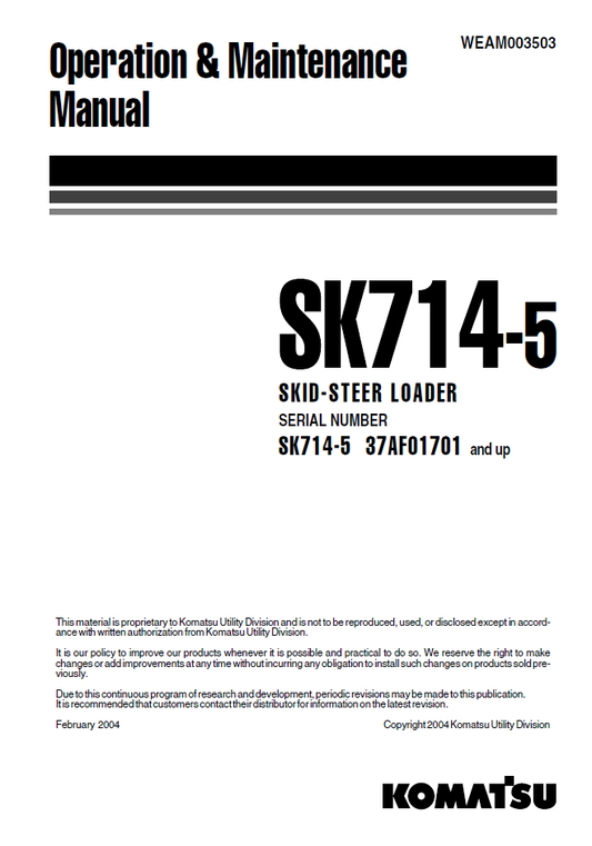 Manual de Operación y Mantenimiento Minicargador Komatsu SK714-5 - 37AF01701