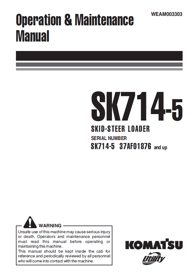 Manual de Operación y Mantenimiento Minicargador Komatsu SK714-5 - 37AF01876