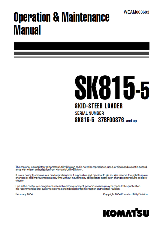 Manual de Operación y Mantenimiento Minicargador Komatsu SK815-5 - 37BF00876