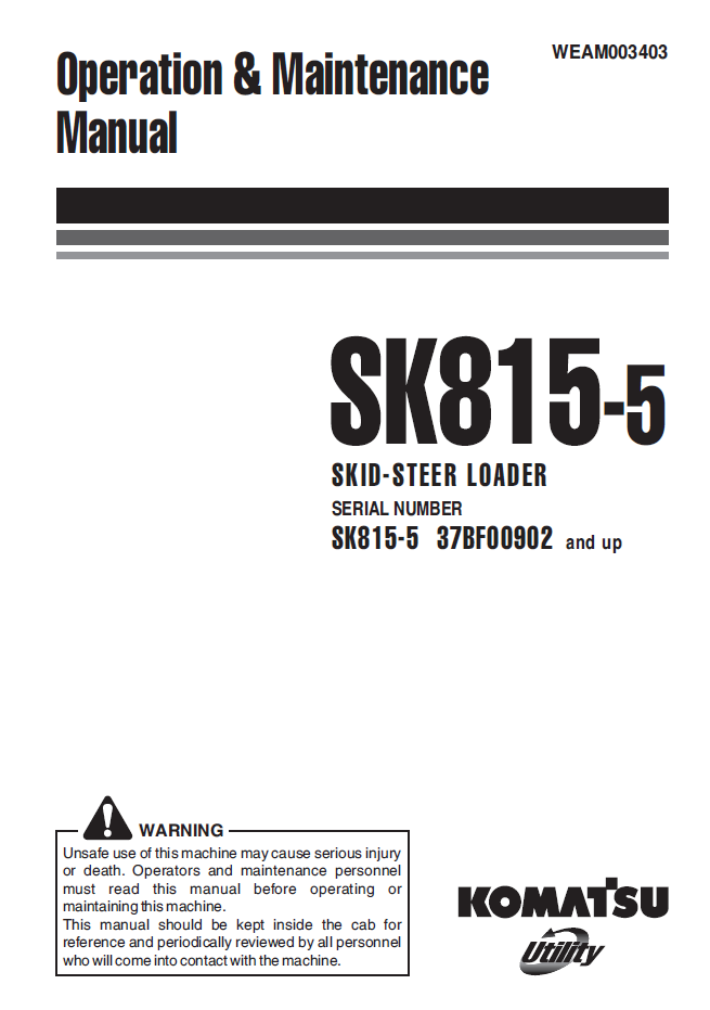 Manual de Operación y Mantenimiento Minicargador Komatsu SK815-5 - 37BF00902