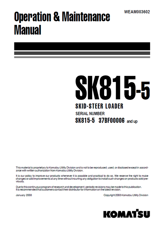Manual de Operación y Mantenimiento Minicargador Komatsu SK815-5 - 37BF00006