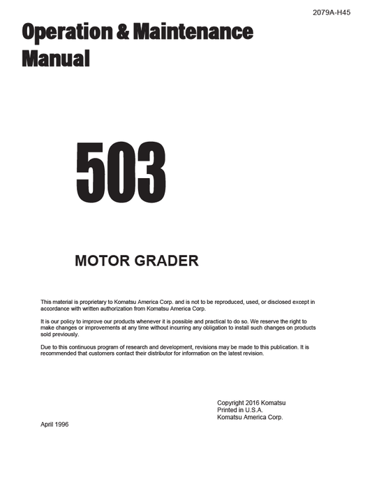 Manual de Operación y Mantenimiento Motoniveladora Galión 503