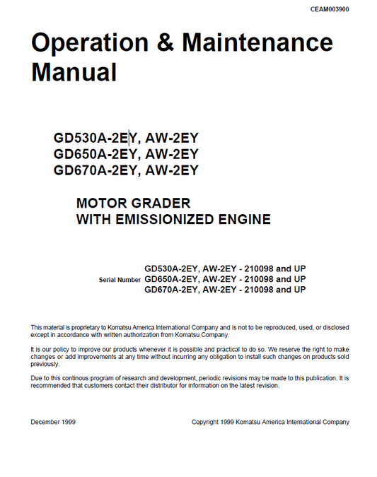 Manual de Operación y Mantenimiento Motoniveladora Komatsu GD530A-2EY, GD650A-2EY, GD670A-2EY