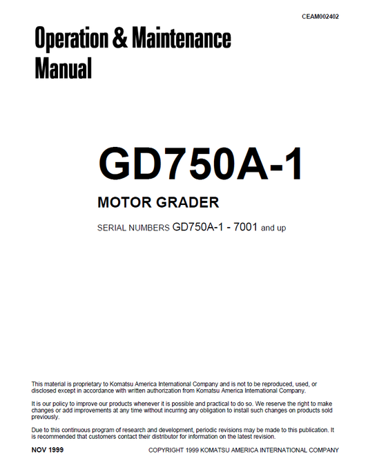 Manual de Operación y Mantenimiento Motoniveladora Komatsu GD750A-1