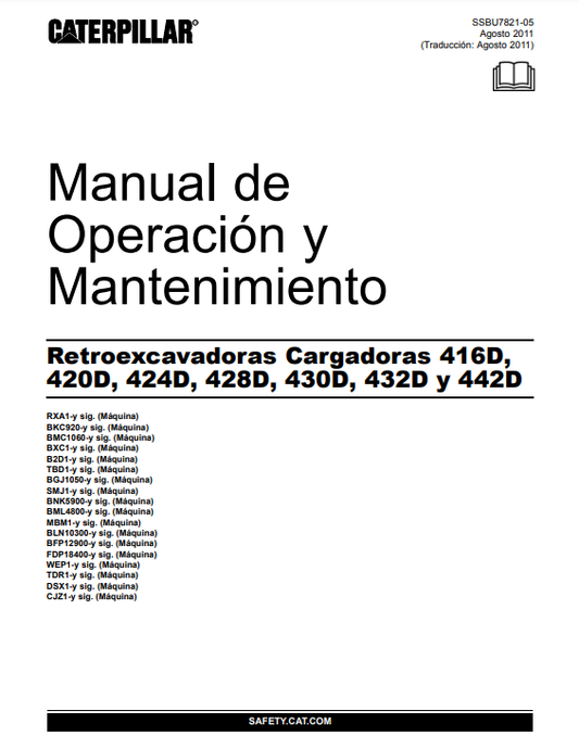 Manual de Operación y Mantenimiento Retroexcavadora Caterpillar 442D, 416D, 420D, 424D, 428D, 430D, 432D, 442D