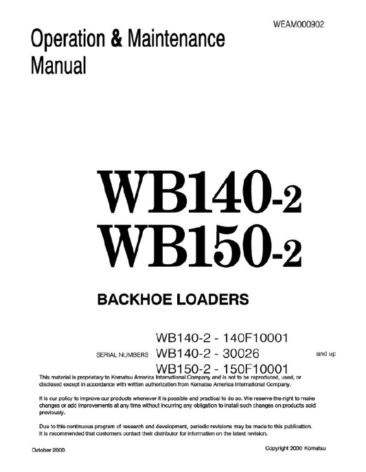 Manual de Operación y Mantenimiento Retroexcavadora Komatsu WB140-2 - 140F10001, WB140-2 - 30026, WB150-2 - 150F10001