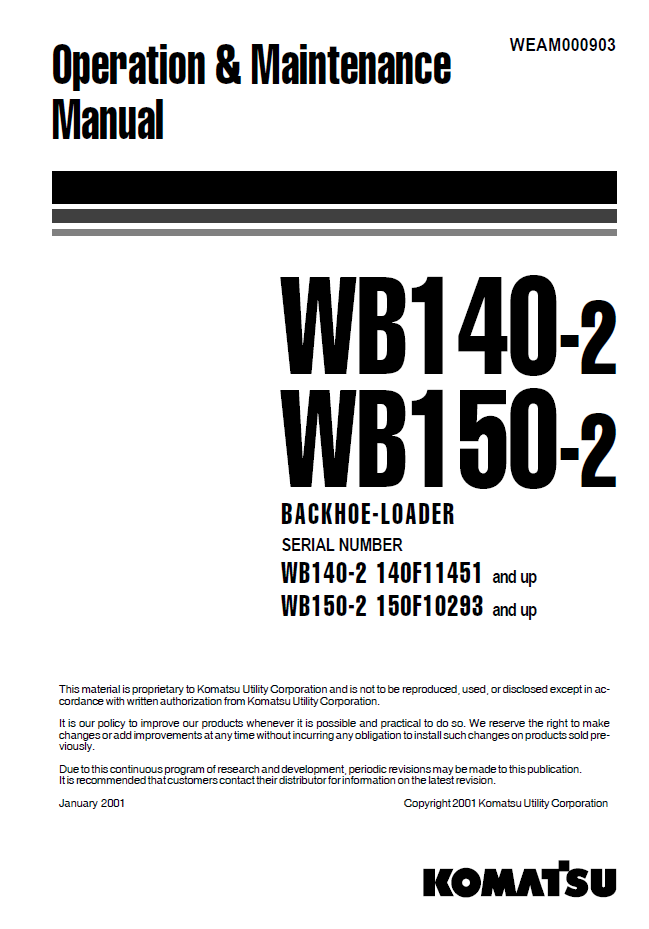 Manual de Operación y Mantenimiento Retroexcavadora Komatsu WB140-2 - 140F11451, WB150-2 - 150F10293