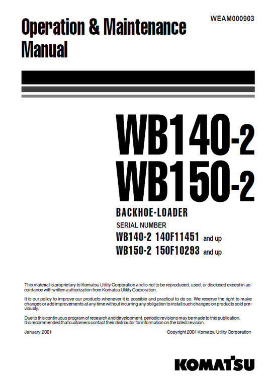 Manual de Operación y Mantenimiento Retroexcavadora Komatsu WB140-2 - 140F11451, WB150-2 - 150F10293