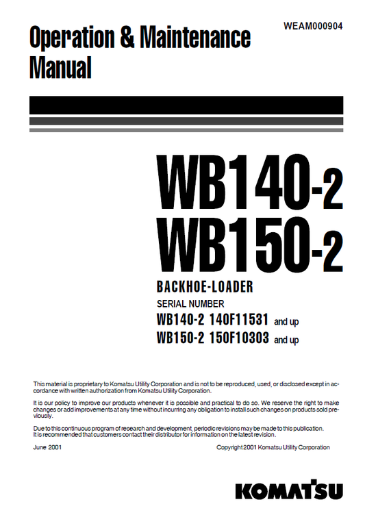 Manual de Operación y Mantenimiento Retroexcavadora Komatsu WB140-2 - 140F11531, WB150-2 - 150F10303
