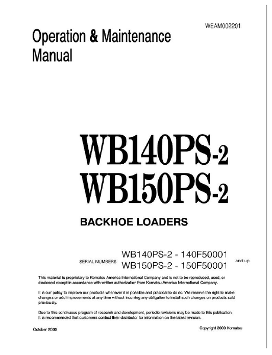 Manual de Operación y Mantenimiento Retroexcavadora Komatsu WB140PS-2 - 140F50001, WB150PS-2 - 150F500001