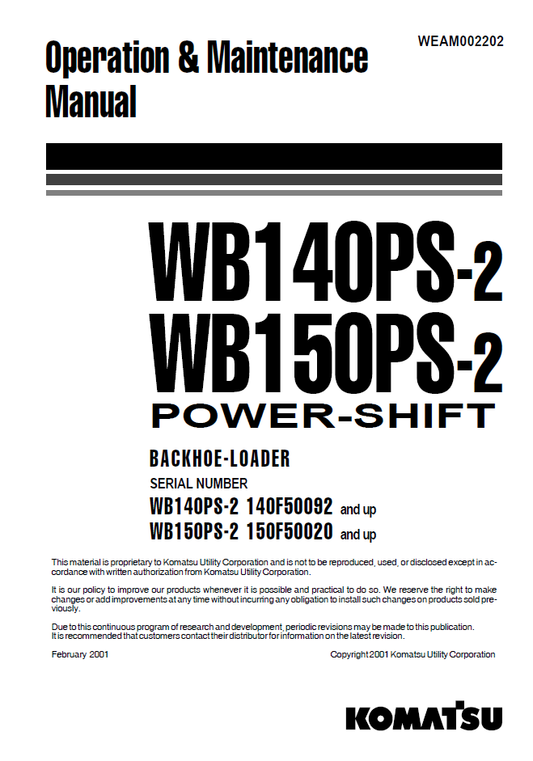 Manual de Operación y Mantenimiento Retroexcavadora Komatsu WB140PS-2 - 140F50092, WB150PS-2 - 150F50020