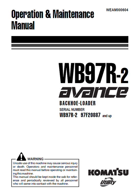 Manual de Operación y Mantenimiento Retroexcavadora Komatsu WB97R-2 Avance - 97F20887