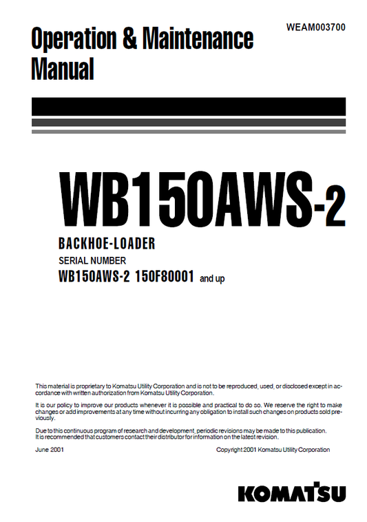 Manual de Operación y Mantenimiento Retroexcavadora Komatsu WB150AWS-2 - 150F80001
