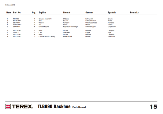 Manual de Partes Cargador Terex TLB990 Tier 3 Interim Stage 3B