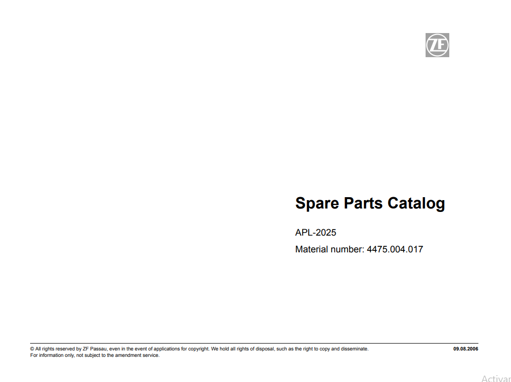 Manual de Partes Eje Delantero ZF APL2025 4475.004.017