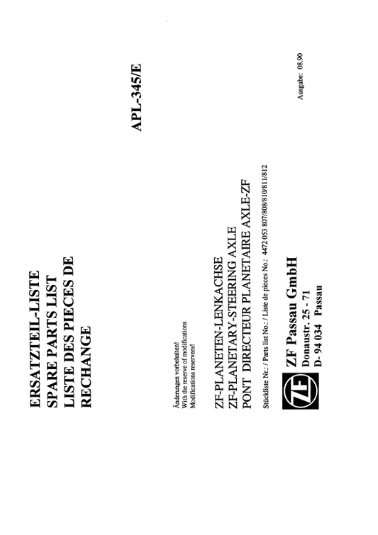 Manual de Partes Eje Delantero ZF APL-345-E - 4472 053 807-808-810-811-812
