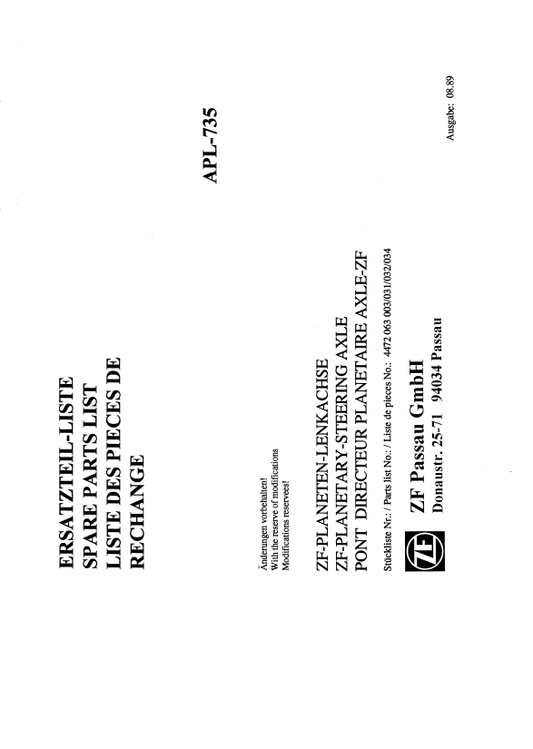 Manual de Partes Eje Delantero ZF APL-735 - 4472 063 003-031-032-034