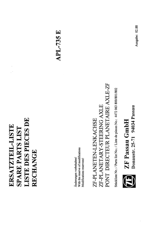 Manual de Partes Eje Delantero ZF APL-735 E - 4472 063 800-801-802