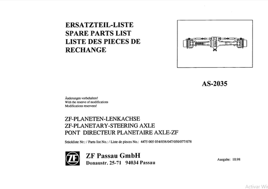 Manual de Partes Eje Delantero ZF AS-2035 - 4475 005 034-038-047-050-077-078